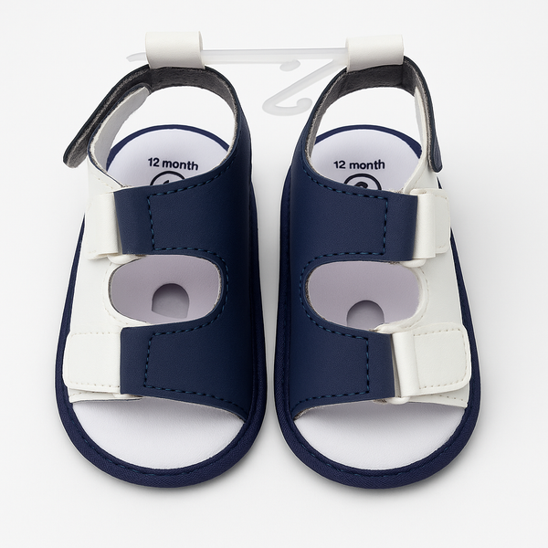 Baby Soft Sole Sandals Navy & White – Faux Leather Infant Sandals for 12 Months in Pakistan