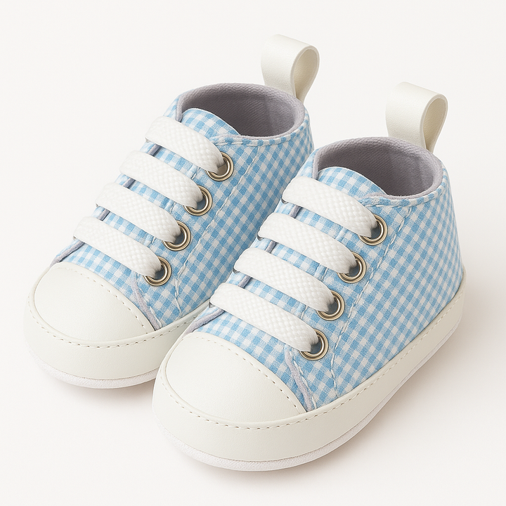 Baby Soft Sole Sneakers Blue & White – Lightweight Infant Shoes 0–12 Months in Pakistan