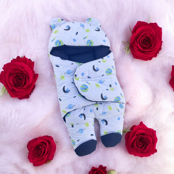 Newborn Romper Style Carry Nest Navy Blue – Soft Cotton Swaddle Nest 0–6 Months in Pakistan