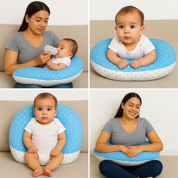 Premium Polka Dot Baby Nursing Pillow – Sky Blue color, soft and supportive cushion for comfortable baby feeding.
