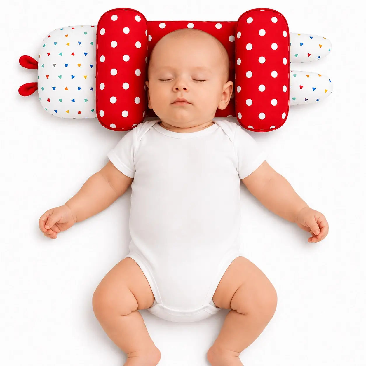 Baby using Adjustable Baby Head Shape Pillow Polka Red