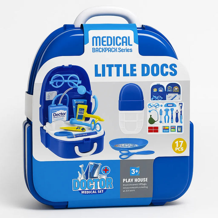 Little Docs kids doctor medical backpack set 17 pcs blue toy kit