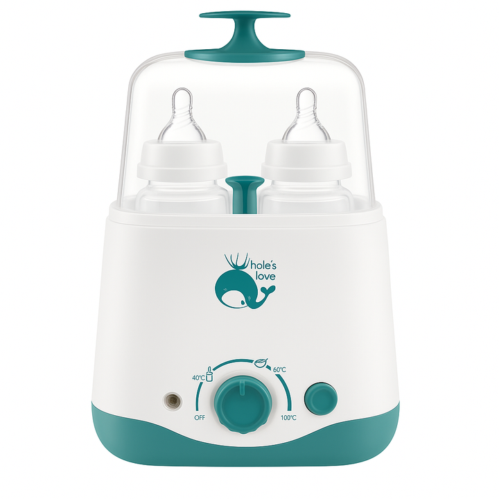 Bottle Warmer & Sterilizer with dual-bottle capacity, smart temperature control, and auto shut-off for safe and efficient heating.