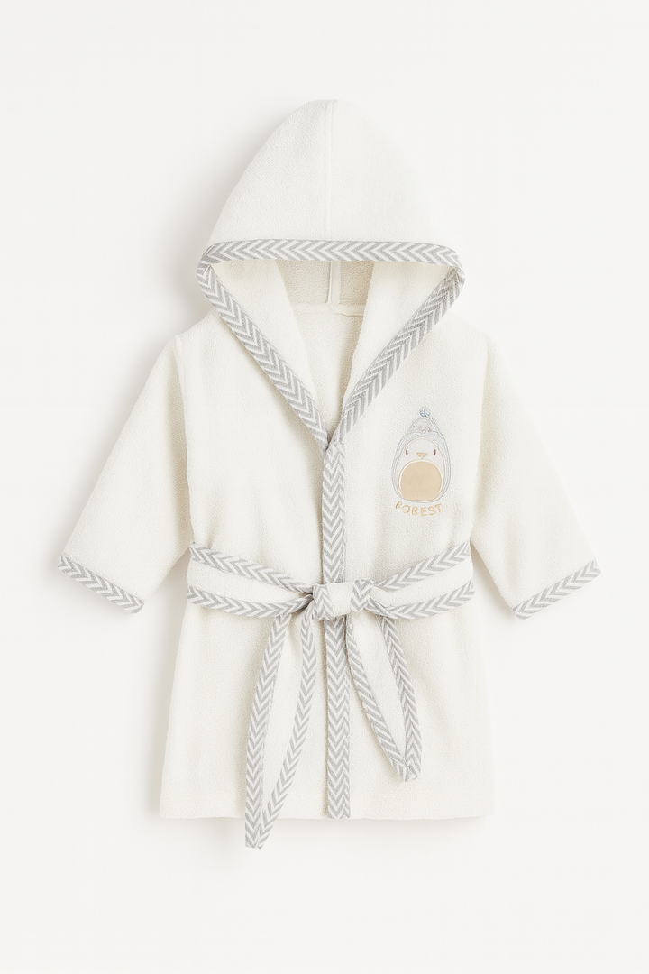 Kids hooded bathrobe for babies with soft fabric and tie belt