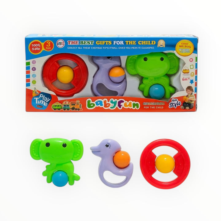 BabyFun rattle toys 3 pcs set colorful rattles for infants 6 months plus sensory development