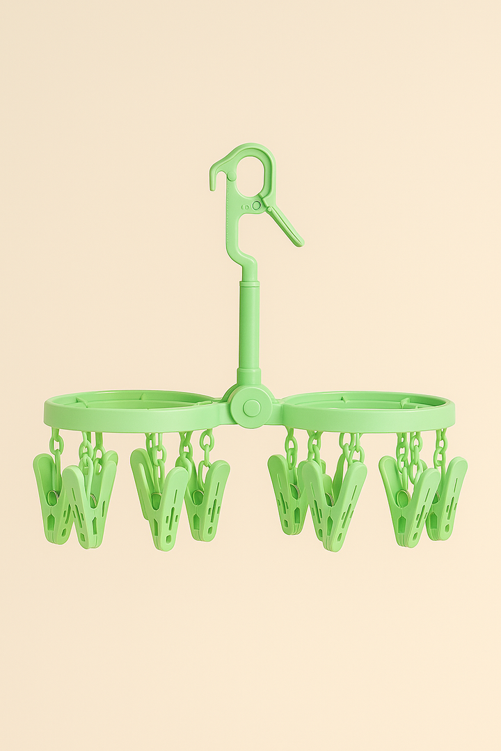 Foldable clothes hanger with 20 clips for drying baby clothes and laundry