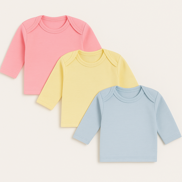 Pack of 3 white full-sleeve inner vests interlock cotton for babies 0–12 months