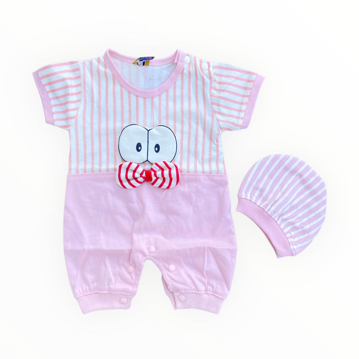 Soft cotton baby romper and matching cap set for newborn comfort and style.