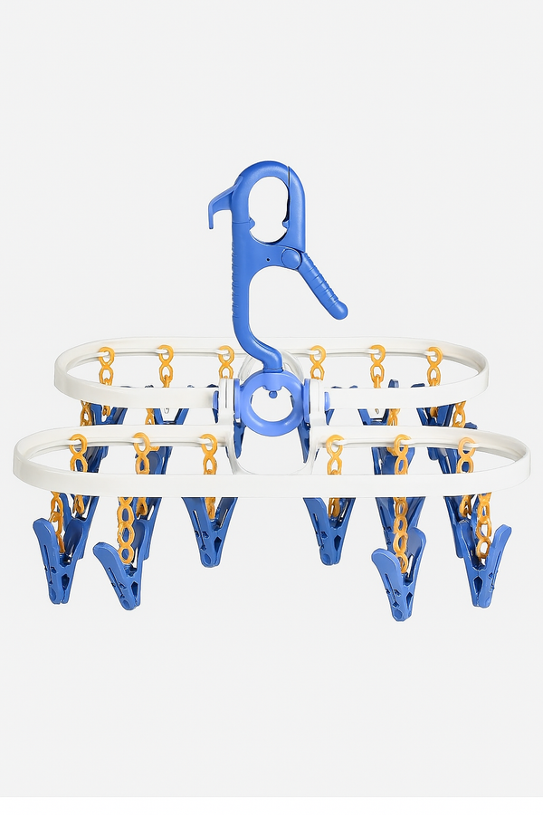 Foldable baby cloth hanger with 24 clips for drying socks, mittens & bibs