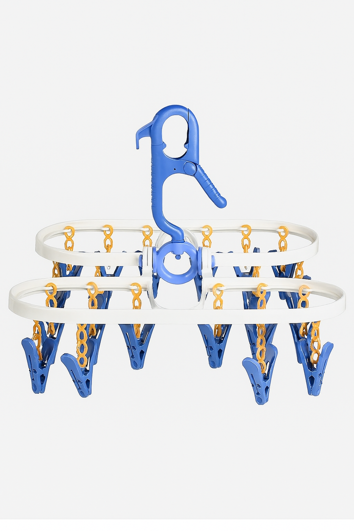 Foldable baby cloth hanger with 24 clips for drying socks, mittens & bibs