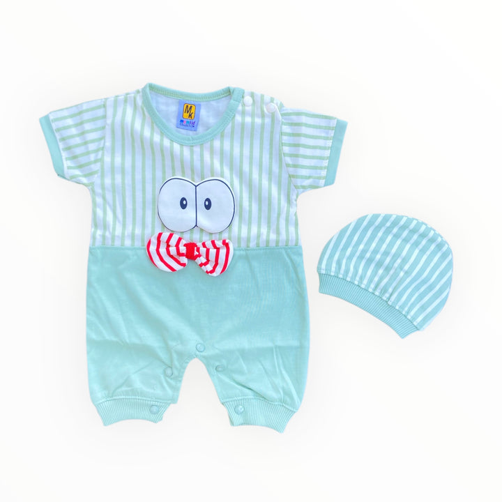Soft cotton baby romper and matching cap set for newborn comfort and style.