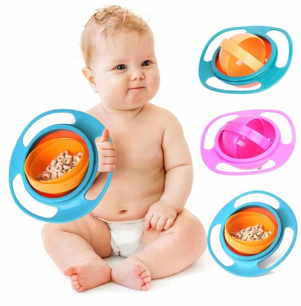 360° rotating spill-proof Gyro Bowl for kids. Fun, durable, and designed to prevent messes while eating.