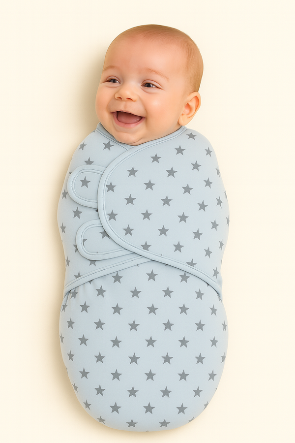 Blue baby swaddle wrap with star print for newborns