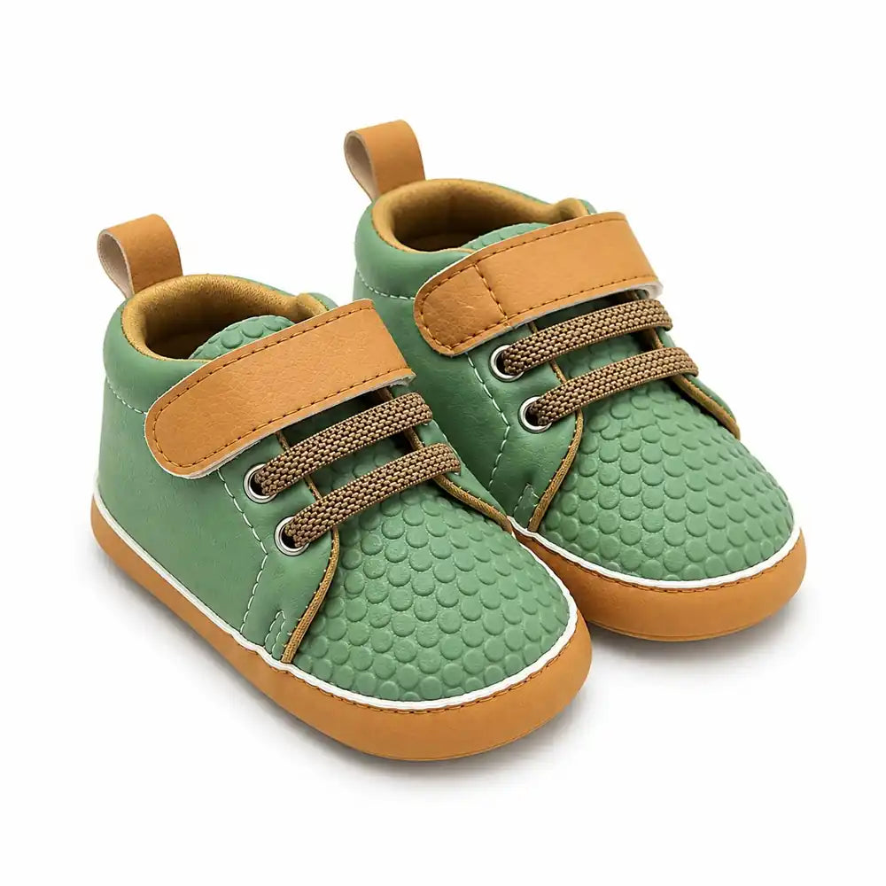 Green baby shoes with velcro strap and soft sole in Pakistan