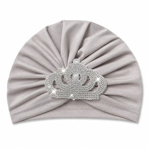 Baby Girl Grey Turban Cap with Sparkling Crown