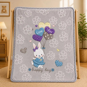 Baby rabbit soft blanket grey happy day design in Pakistan