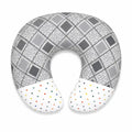 Grey baby nursing and feeding pillow with checkered heart print in Pakistan