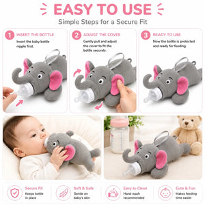 Elephant Grey baby feeder bottle cover 25x10 cm easy to use plush holder