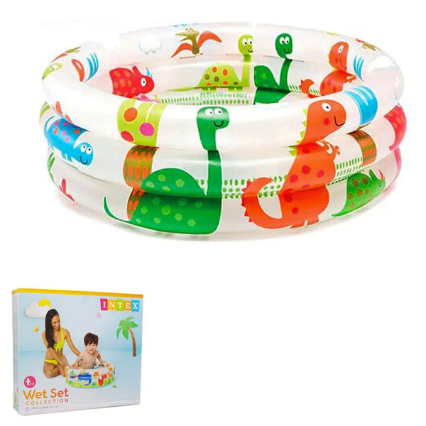Intex Dinosaur 3 Ring Baby Pool (24" x 8.5") is a fun, inflatable pool with a cute dino design, perfect for toddlers to enjoy safe and exciting water play.