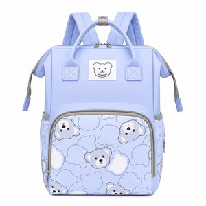 Light blue bear print baby diaper bag backpack front view