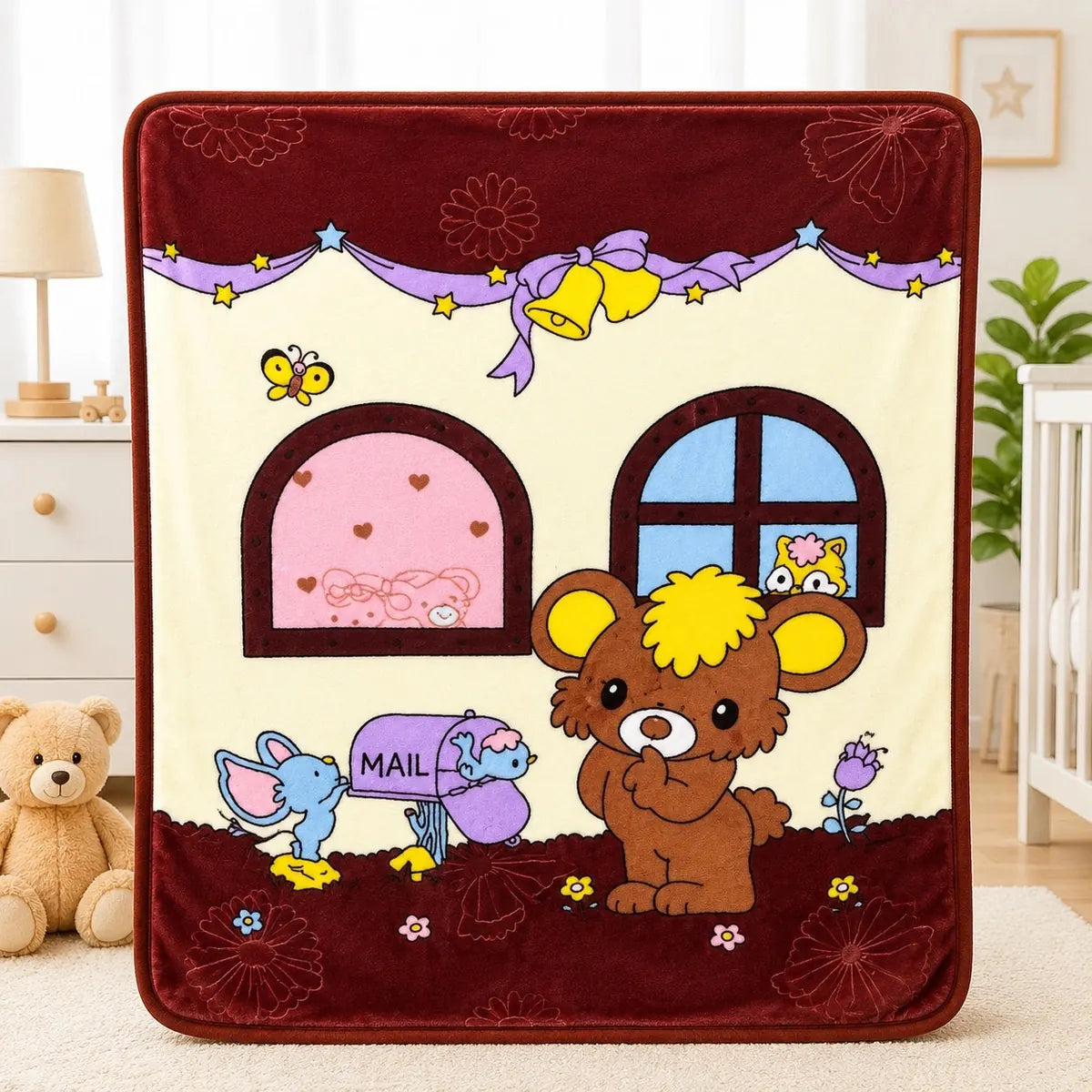 Brown Baby Blanket with Cute Bear Cartoon Print in Pakistan