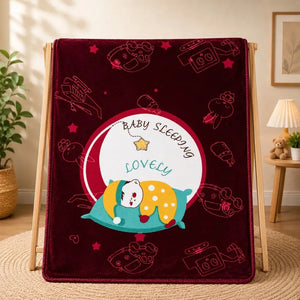 Maroon baby soft blanket with sleeping baby design in Pakistan