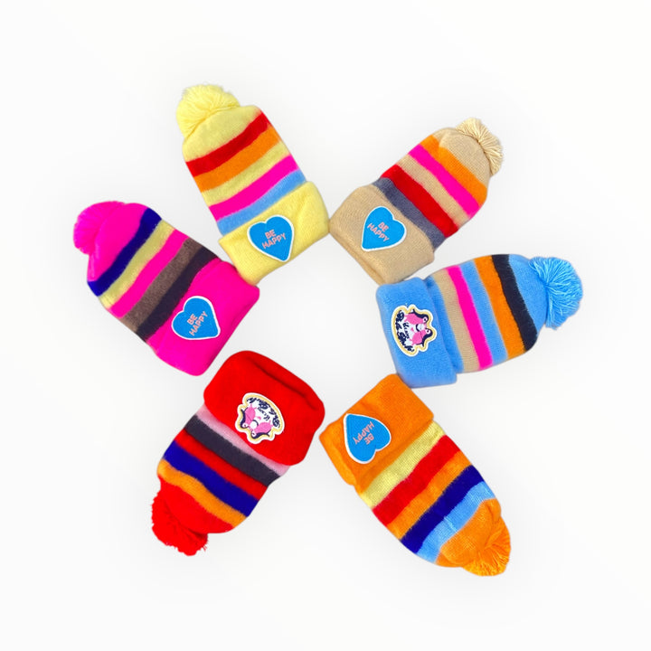 Multicolor baby winter cap, offering warmth and style to keep your little one cozy in cold weather.