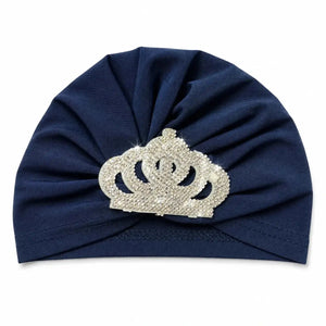 Baby Girl Navy Blue Turban Cap with Sparkling Crown