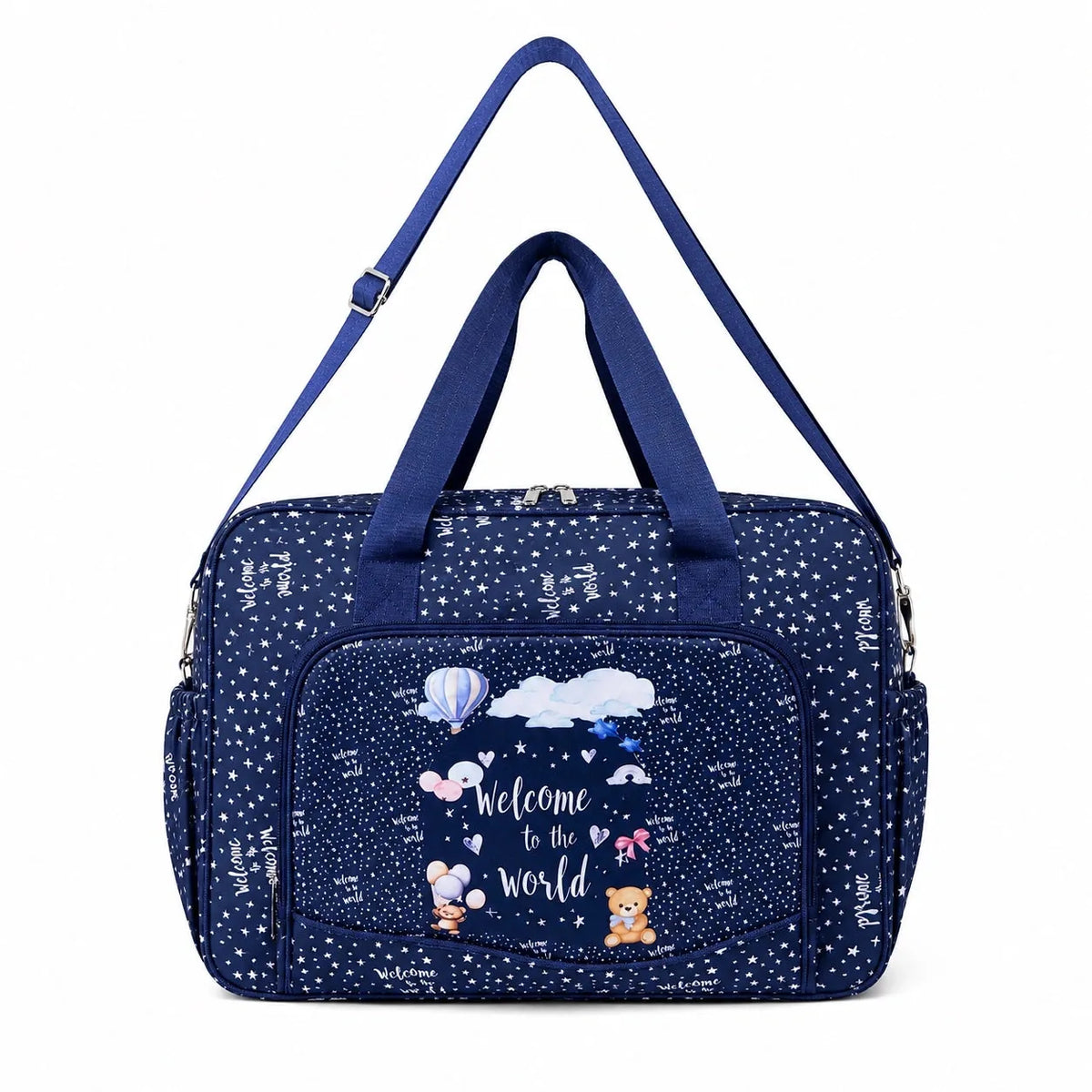 Baby diaper bag navy blue star print with shoulder strap in Pakistan