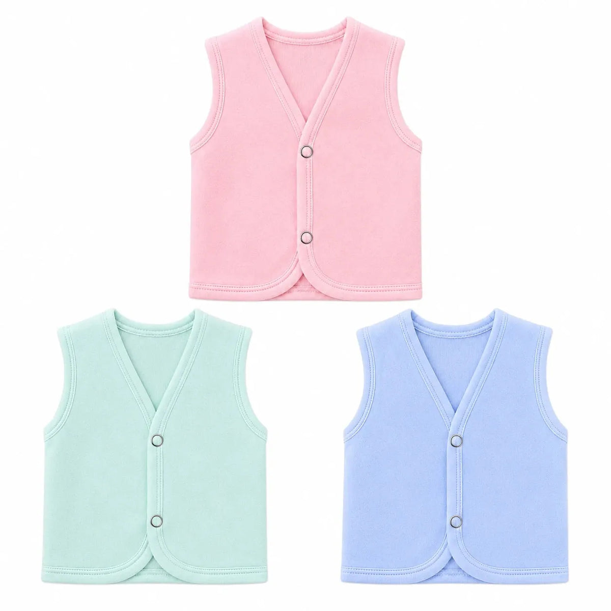Baby sleeveless vest pack in pink mint green and blue in Pakistan