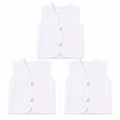 Pack of 3 white baby sleeveless vests with snap buttons in Pakistan
