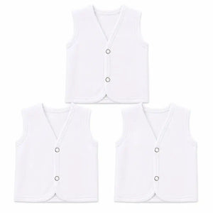 Pack of 3 white baby sleeveless vests with snap buttons in Pakistan