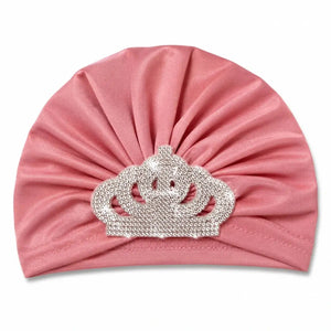 Baby Girl Pink Turban Cap with Sparkling Crown