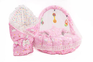 Pink Baby Snuggle Nest Bed Set with Mosquito Net and Carry Wrap in Pakistan