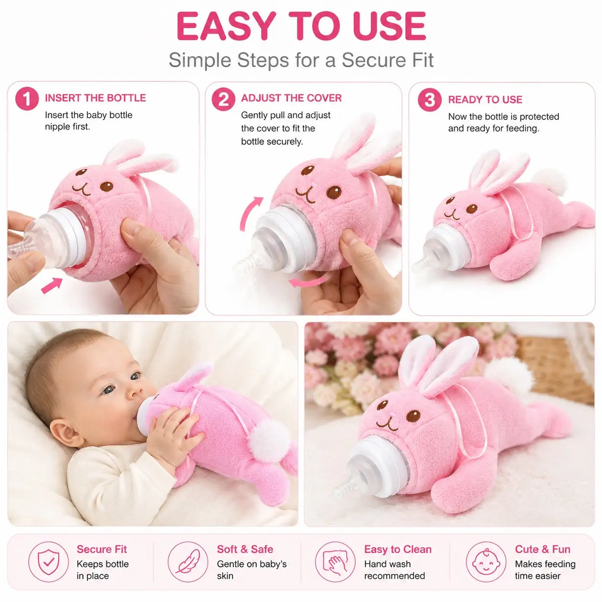 Baby Character Feeder Cover Bunny Pink 