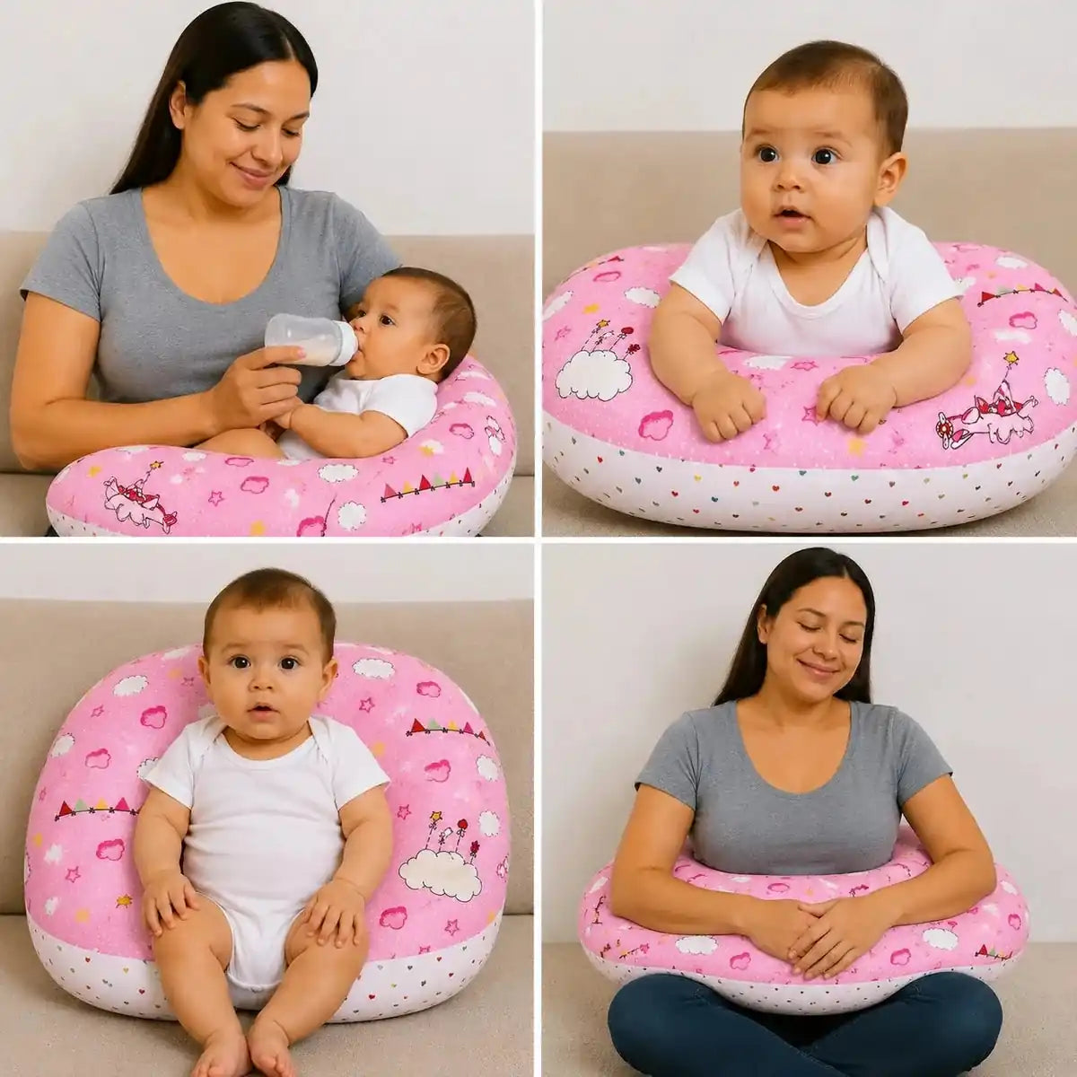 Baby nursing and feeding pillow pink cloud print