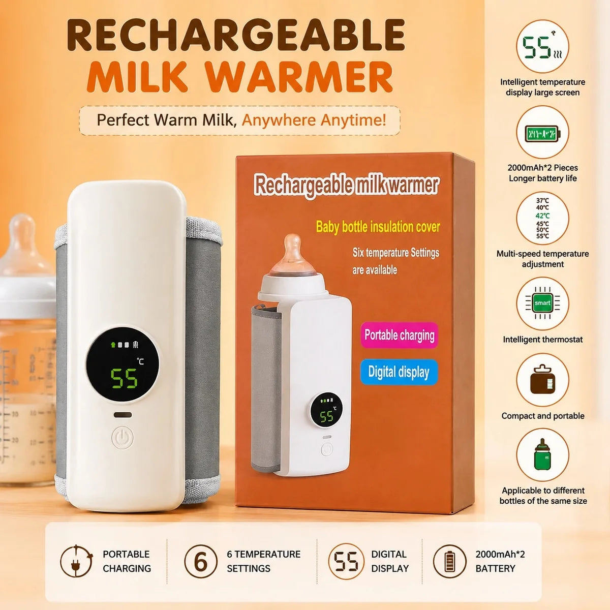 Rechargeable Baby Bottle Milk Warmer with 6 Temperature Settings and Digital Display in Pakistan