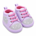 Purple baby girl shoes with silver glitter design in Pakistan