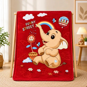 Red baby soft blanket with cute elephant Funny Street design in Pakistan