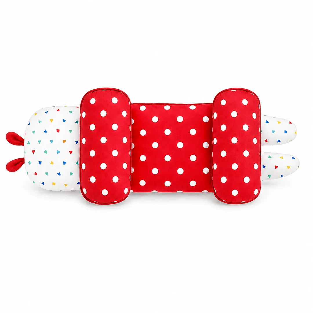 Red polka dot adjustable baby head shape pillow in Pakistan