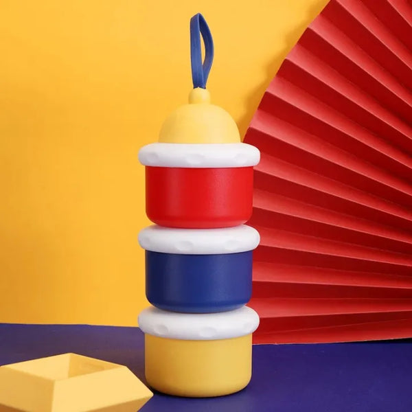 Revolving baby milk powder container made from BPA-free material, designed to keep milk powder safe from germs and bacteria. Easy to use and portable.