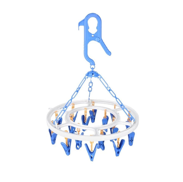 Round baby clothes drying hanger with 12, 14, 16, or 18 sturdy clips, 360° rotatable hook, and space-saving design for drying baby clothes, socks, and accessories.