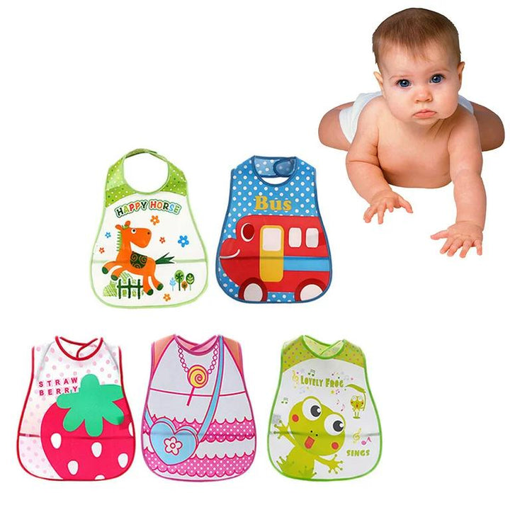 Baby Bib with Waterproof Material, Adjustable Neck Strap, and Food Catcher (No Sleeves)


