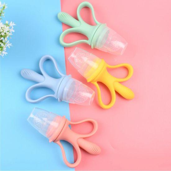 BPA-free 2-in-1 baby teether and feeder for soothing teething pain and introducing solid foods.