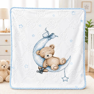 Baby Blanket with Sleeping Bear Moon Print Blue in Pakistan