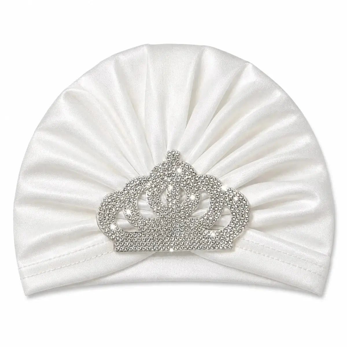 Baby Girl White Turban Cap with Sparkling Crown