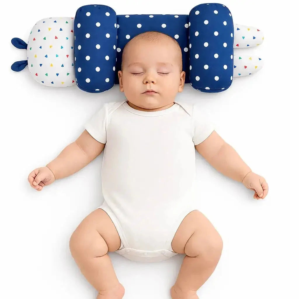 Adjustable Baby Head Shape Pillow Navy Polka Dot in Pakistan