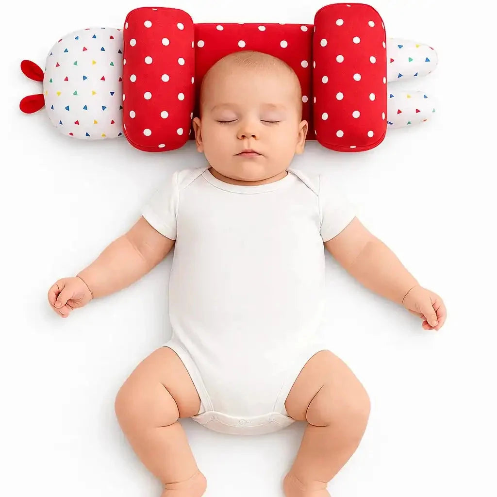 Adjustable Baby Head Shape Pillow Red Polka Dot in Pakistan
