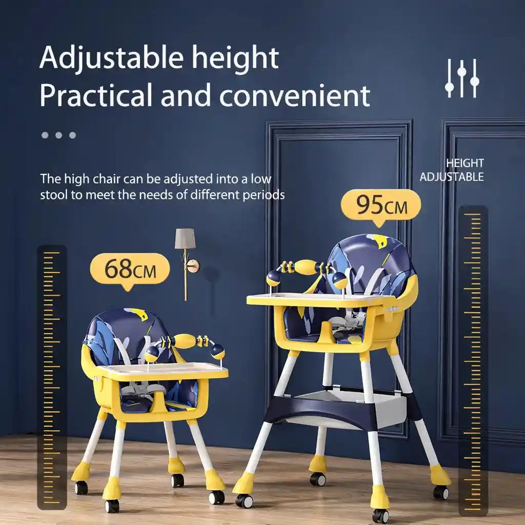 Adjustable Height Baby High Chair Showing High and Low Chair Conversion for Growing Children