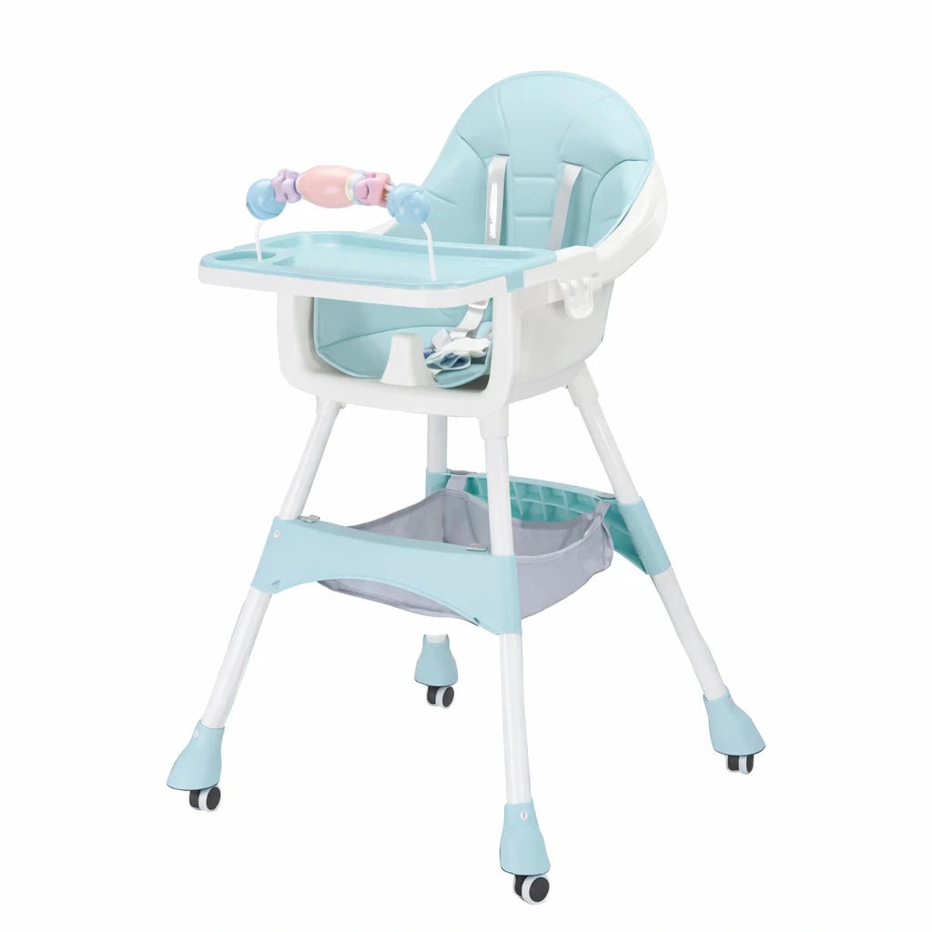 Adjustable Baby High Chair with Tray & Wheels